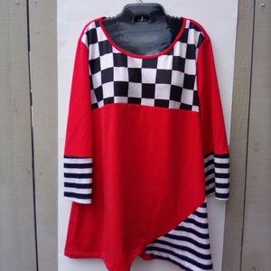 Unique Red and Black stripped /checked womens top